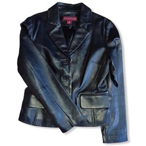 Margaret Godfrey Black Leather Jacket Button Sz 8